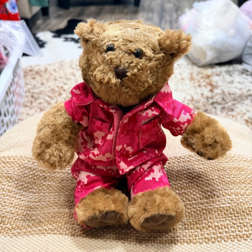 Chelsea Teddy Bear Co Brown Plush Bear in Pink Digital Camo USMC Uniform